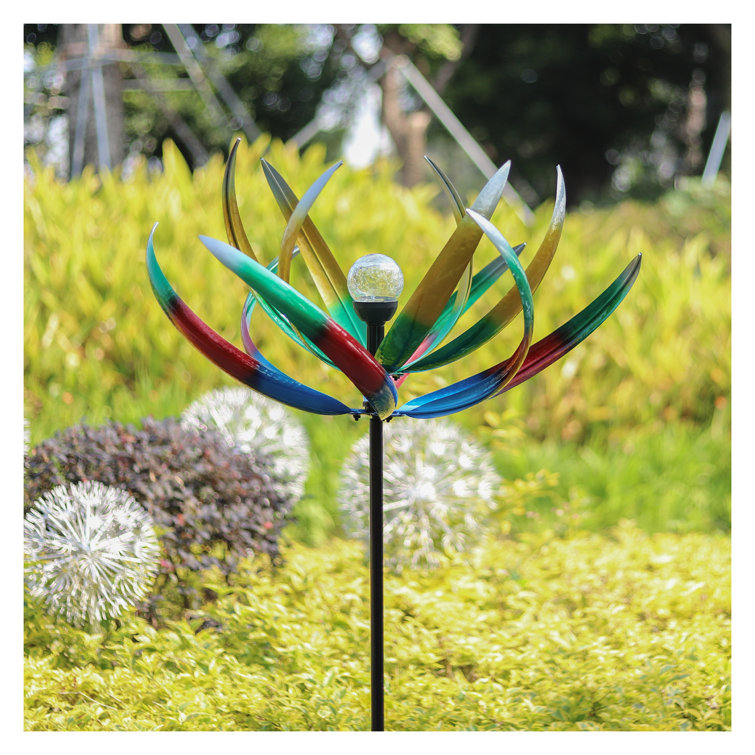 Arlmont & Co. Yard Garden Wind Spinners With Solar Lights, Large